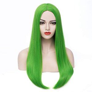 PATTNIUM Lime Green Wig Long Straight Wig Middle Part Green Wig For Women Girls